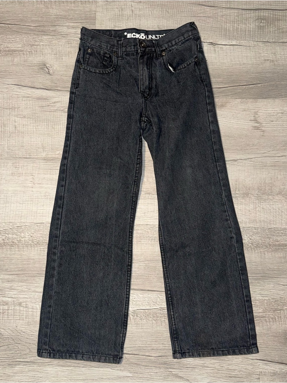 Vtg Y2K Youth Sz 10 Ecko Unltd Jeans Black Embroidered Logo Back Pockets 001972 - Picture 2 of 14
